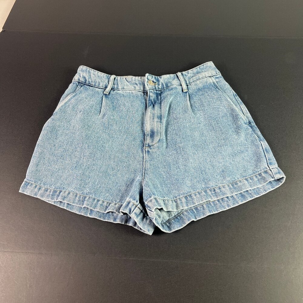 7 For All Mankind Jean Shorts Women 29* High Rise Pleated Blue Denim Jort Tag 29